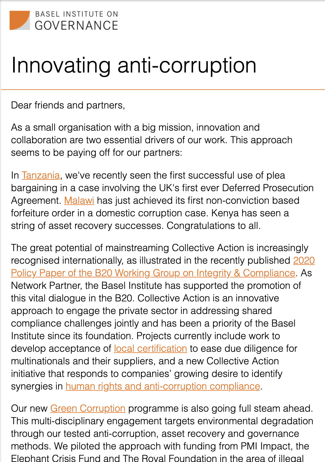 Screenshot of October newsletter