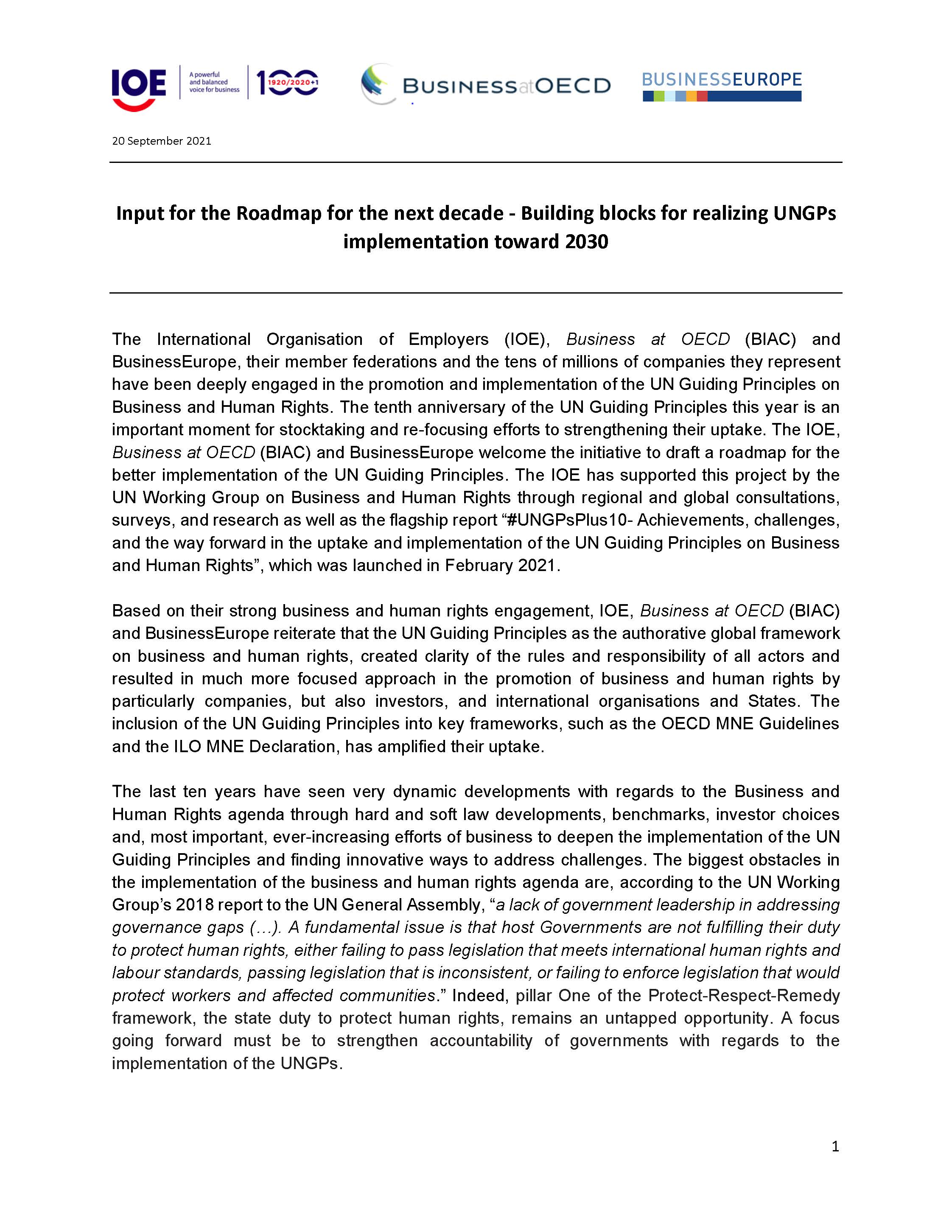 Cover page of Building blocks for realizing UNGPs implementation toward 2030