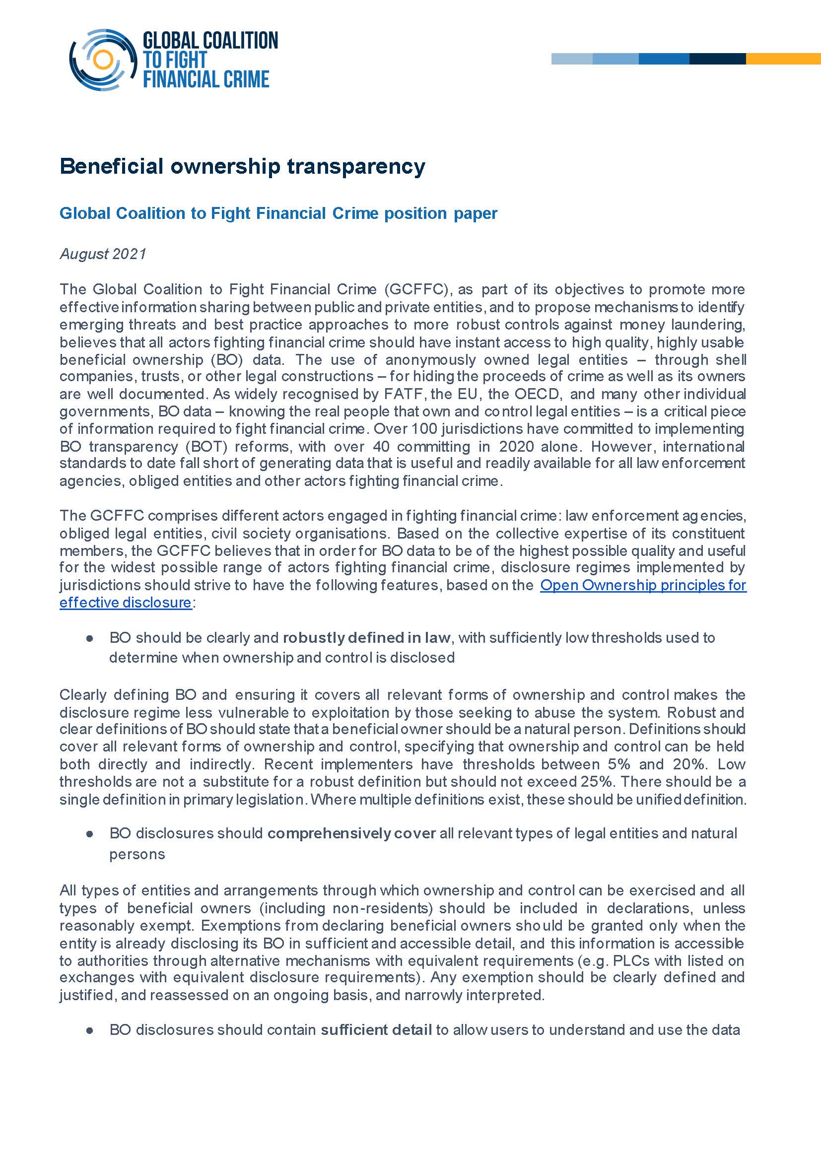 GCFFC statement on beneficial ownership transparency