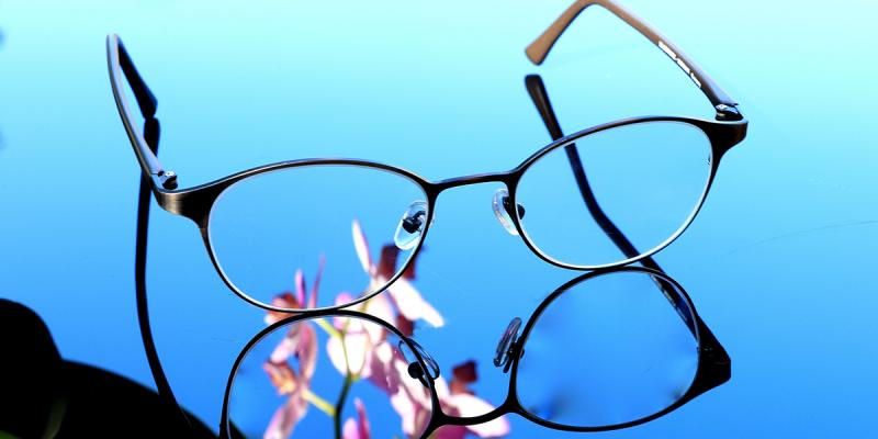 Glasses on a reflective surface